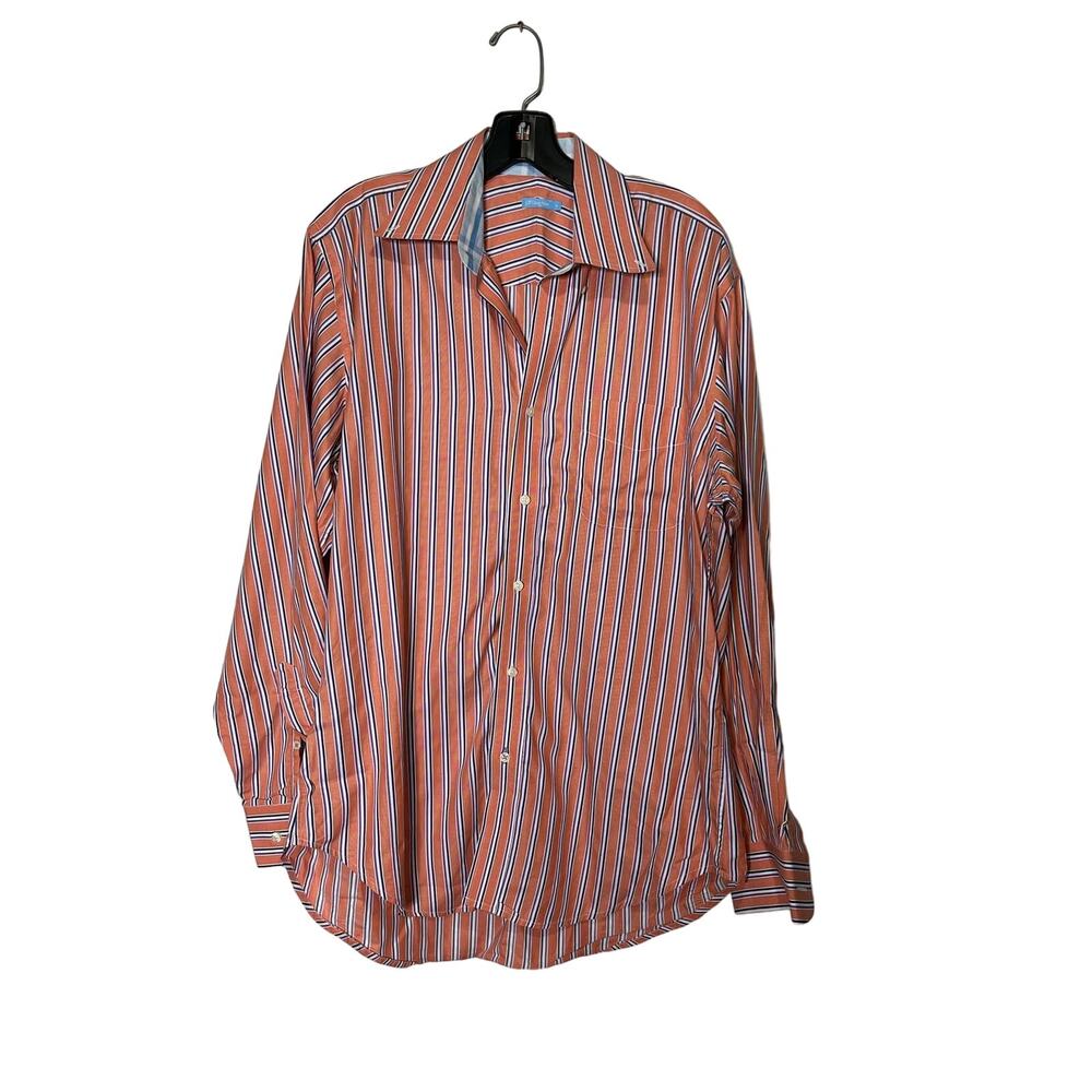 J McLaughlin Mens Striped Button Front Long Sleeve Shirt Orange Blue Size M